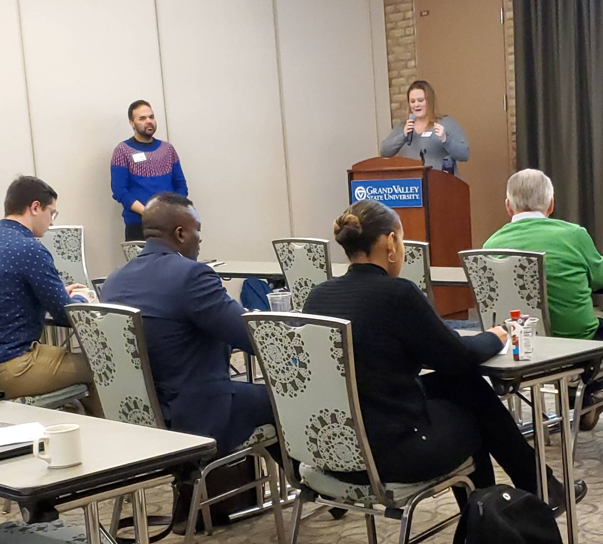 Keigh-Cee Bell and AJ Young present on the Tutoring and Reading Center's assessment processes